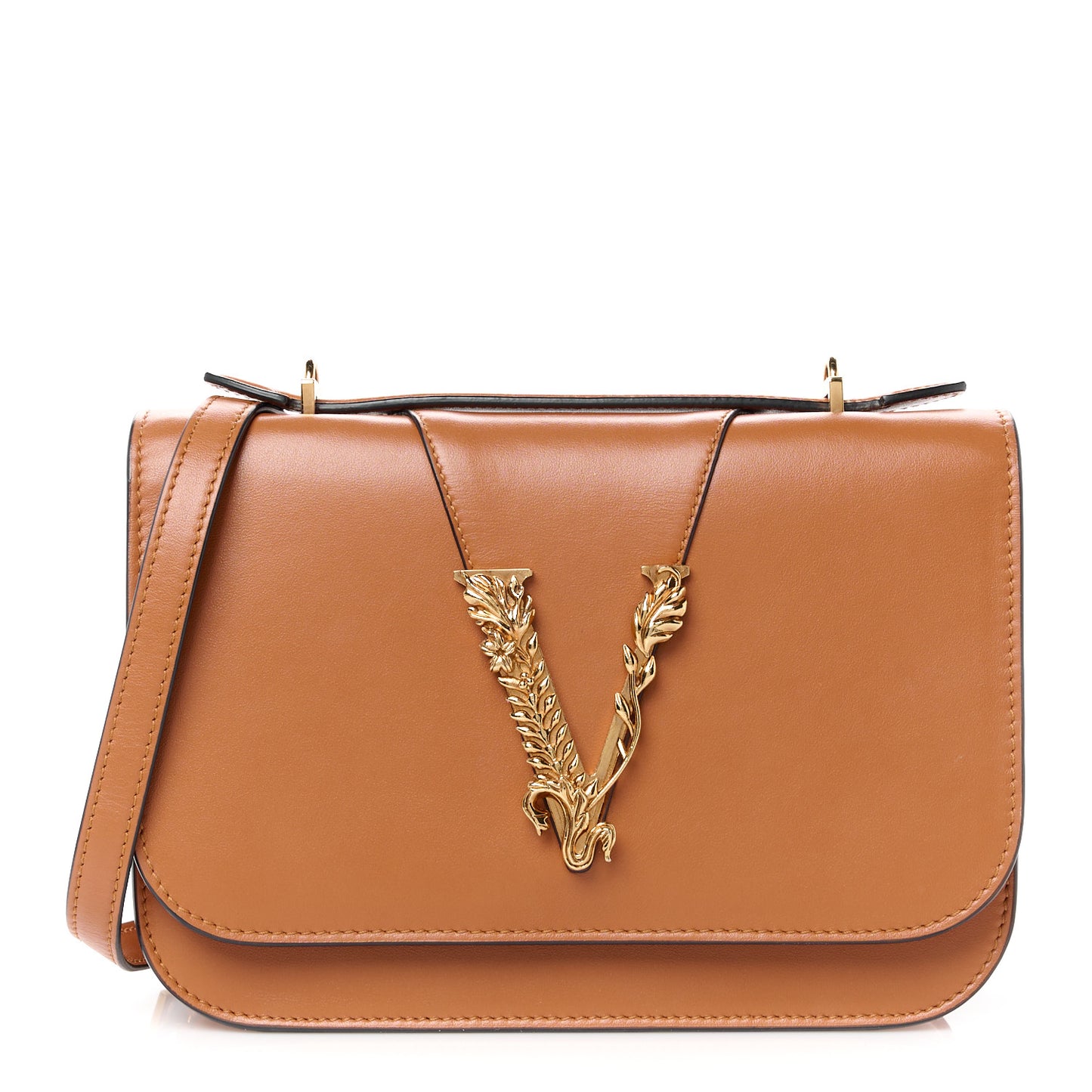 Vitello Barocco Virtus Top Handle Shoulder Bag Brown
