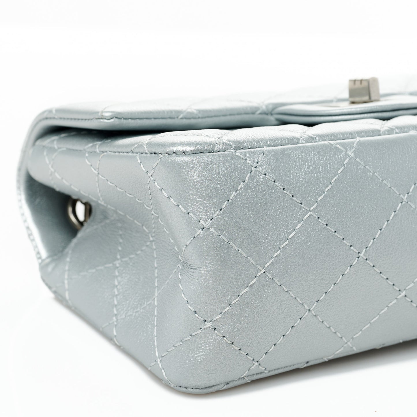 Metallic Grained Calfskin Quilted 2.55 Reissue Mini Flap Silver