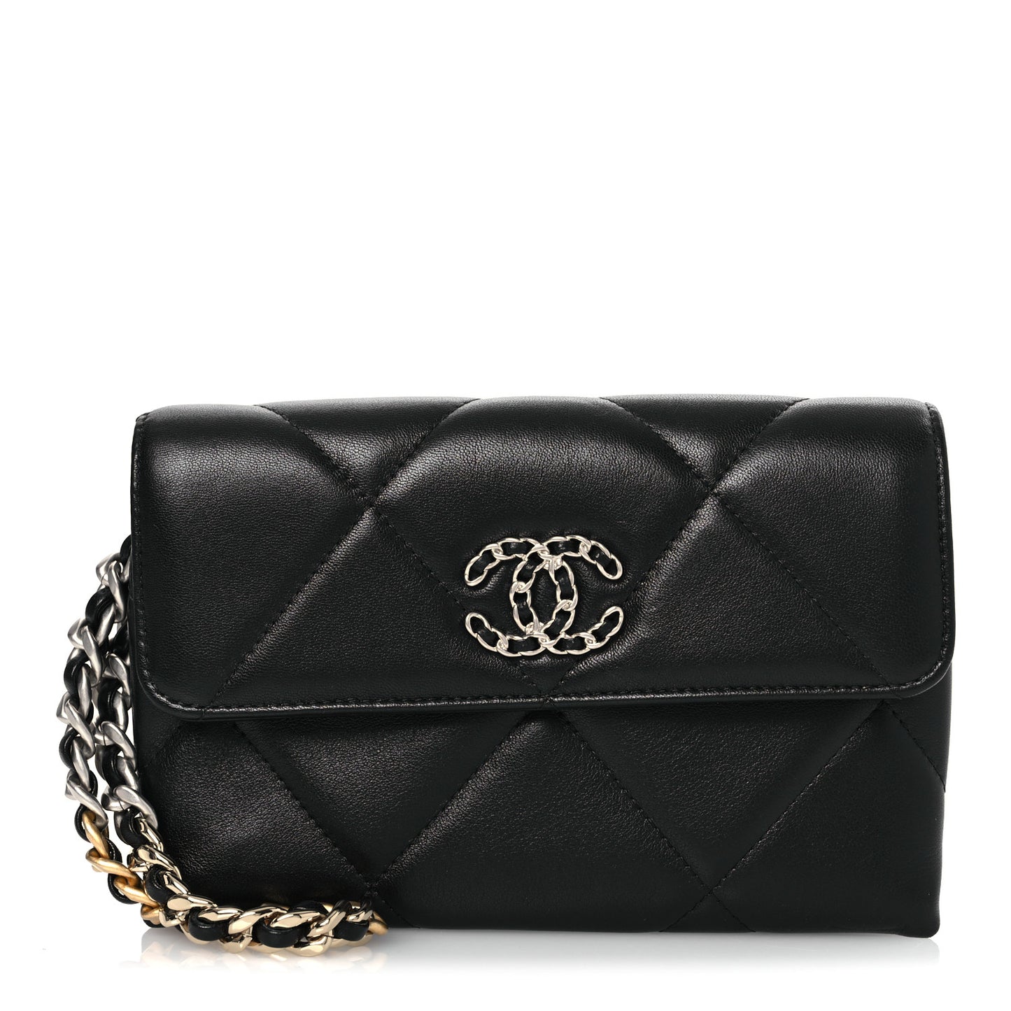 Lambskin Quilted Chanel 19 Flap Clutch Black