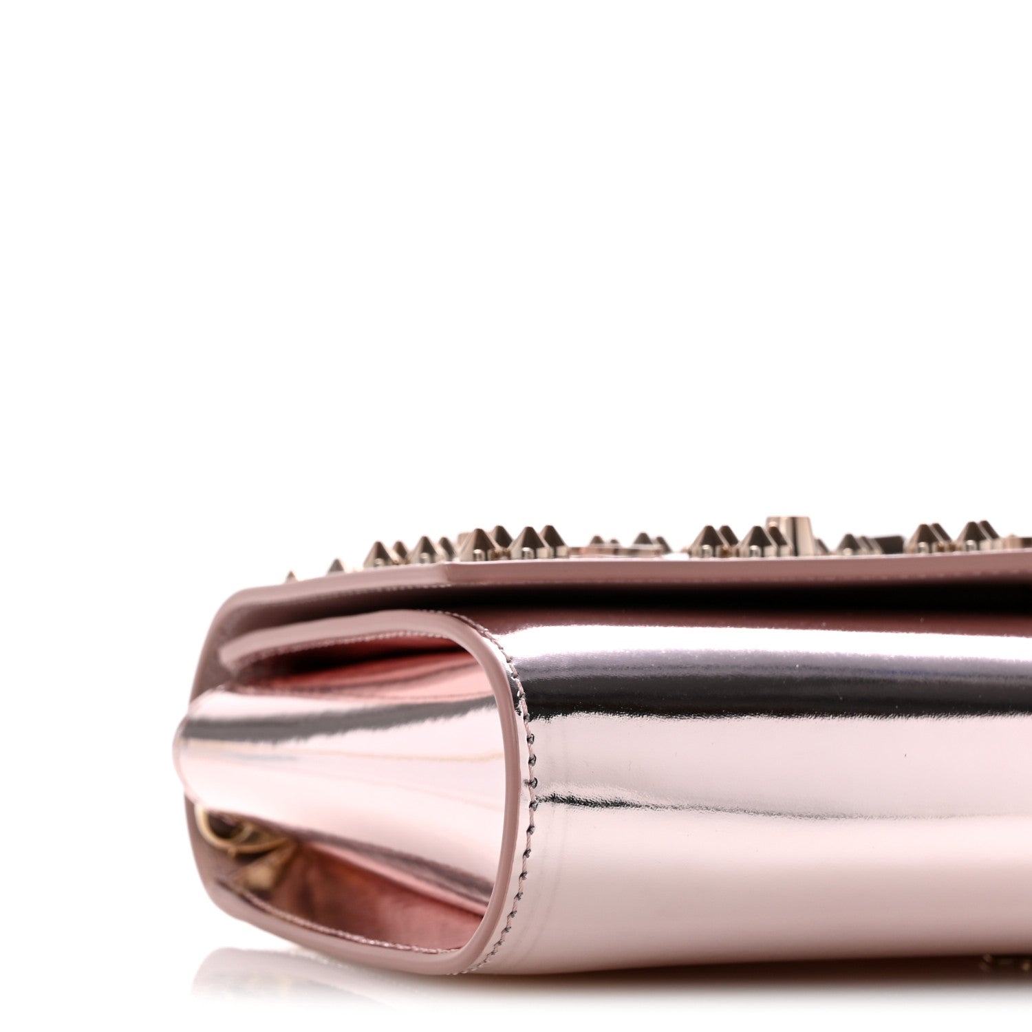 Christian Louboutin Metallic Patent Calfskin Spikes Loubinthesky Paloma Clutch Vintage Rose 9 of 12