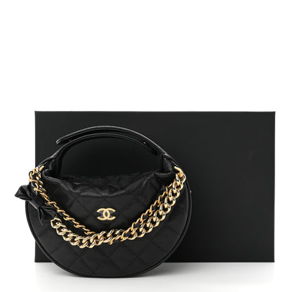 Chanel Shiny Caviar Quilted Bow Pouch Hobo Black 11 of 11