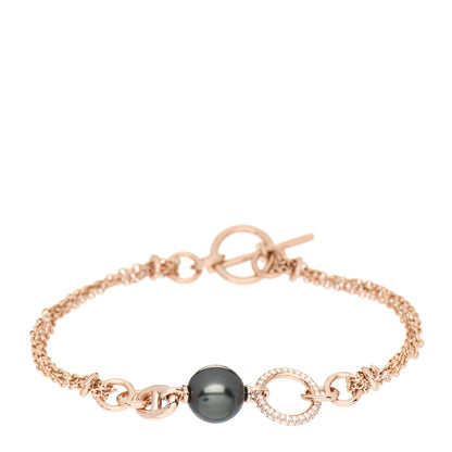 Hermes 18K Rose Gold Diamond Black Tahitian Pearl Albertine Bracelet SH 1 of 5