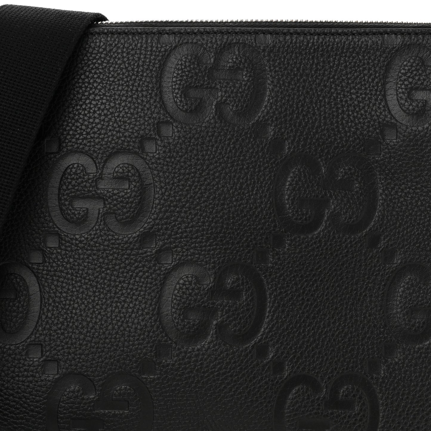 Piuma Calfskin Jumbo GG Embossed Medium Wristlet Messenger Bag Black