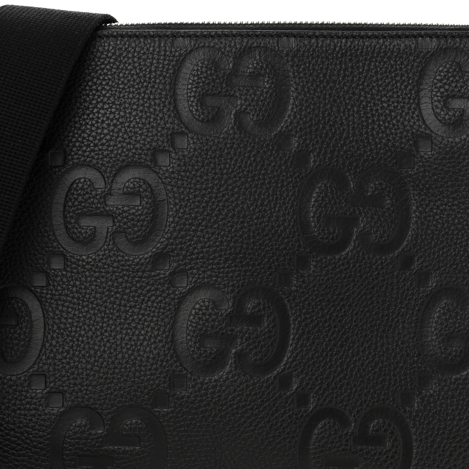 Gucci Piuma Calfskin Jumbo GG Embossed Medium Wristlet Messenger Bag Black 8 of 10