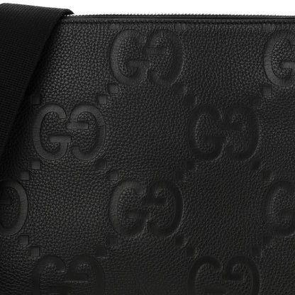 Gucci Piuma Calfskin Jumbo GG Embossed Medium Wristlet Messenger Bag Black 8 of 10
