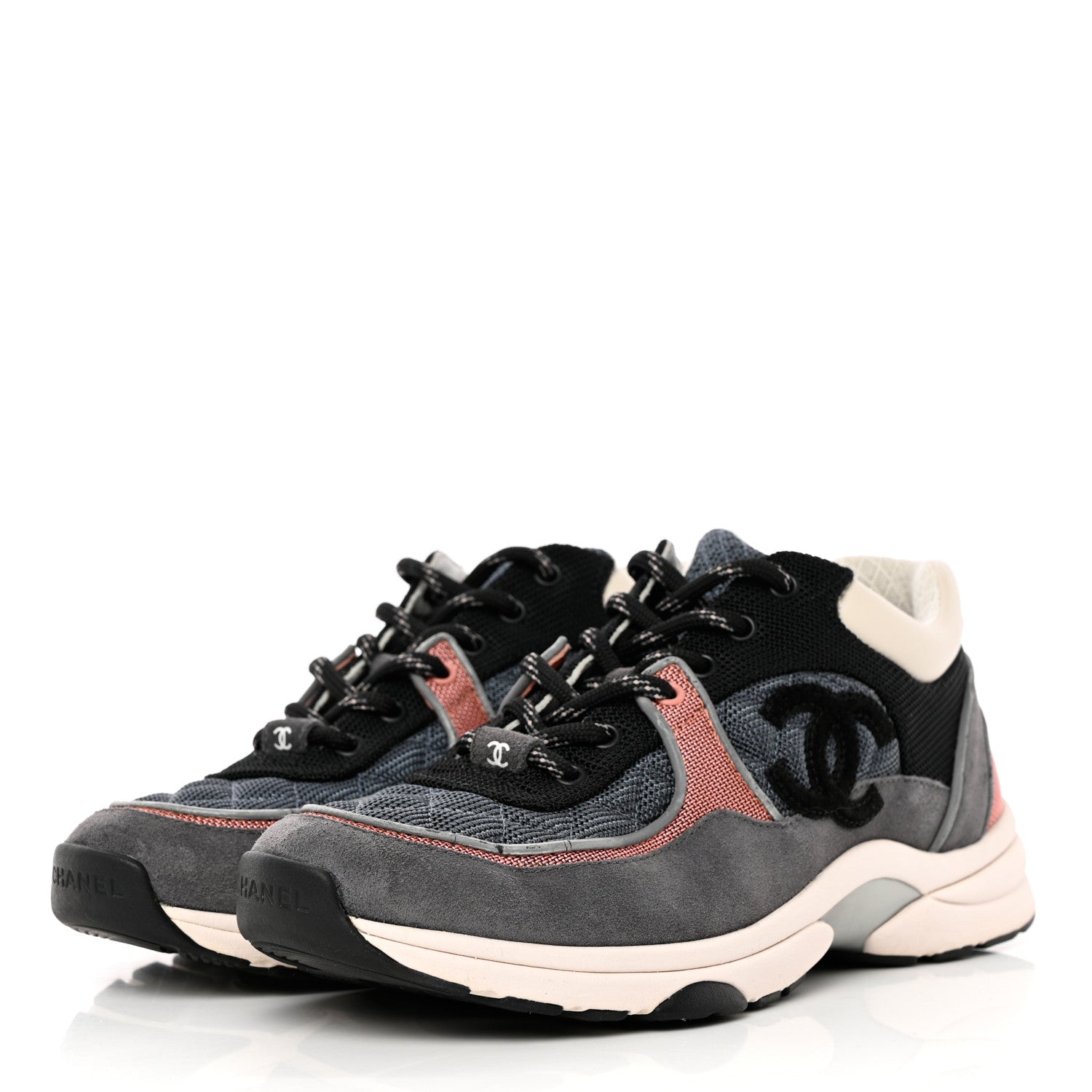Chanel Nylon Calfskin Suede Womens CC Sneakers 39 Grey Pink 3 of 32
