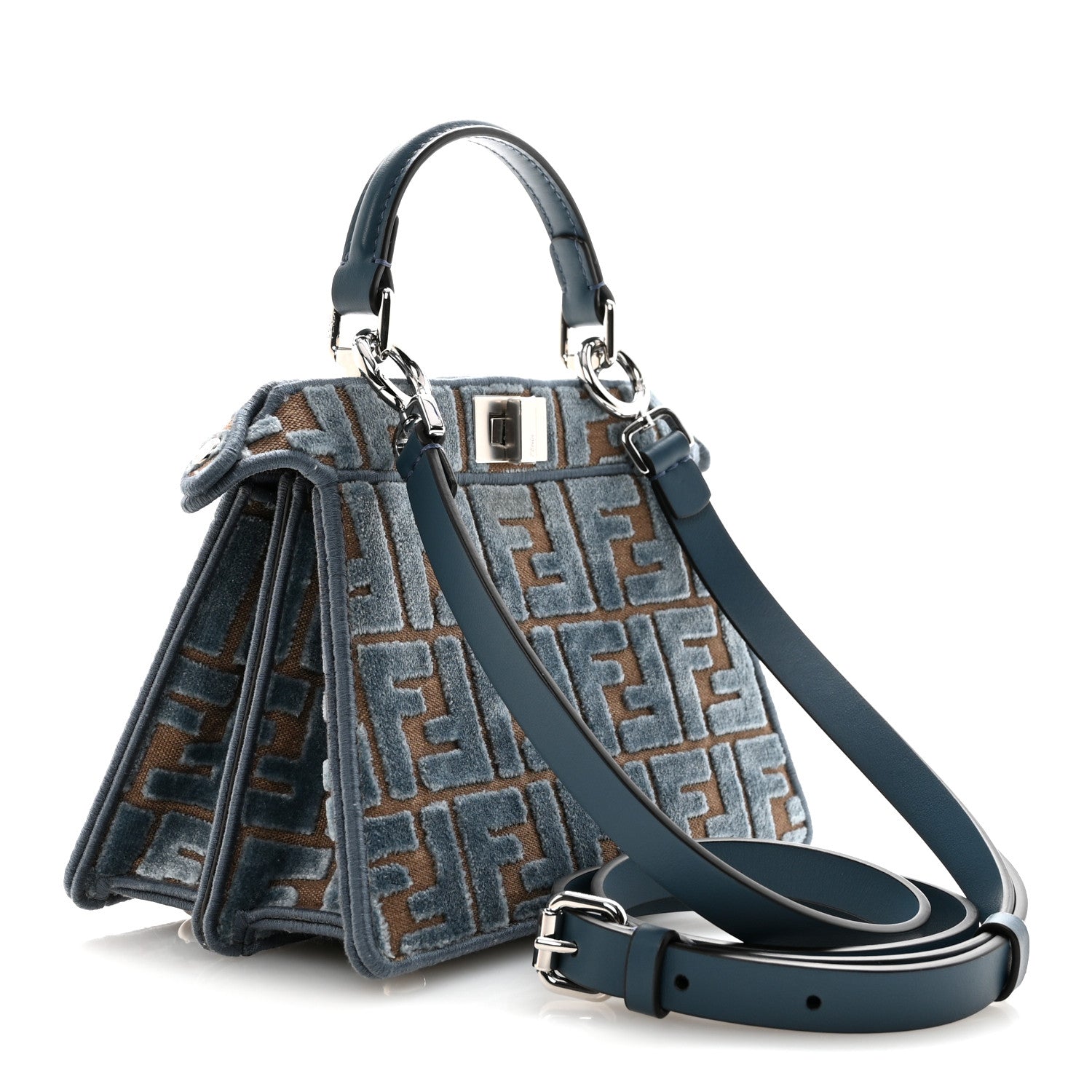 Fendi Velvet Jacquard FF Small Peekaboo I SEE U Satchel Anice