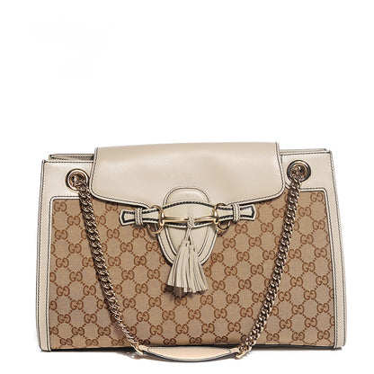Gucci Monogram Margaux Calfskin Large Emily Chain Shoulder Bag Beige Ebony Mystic White 2 of 18