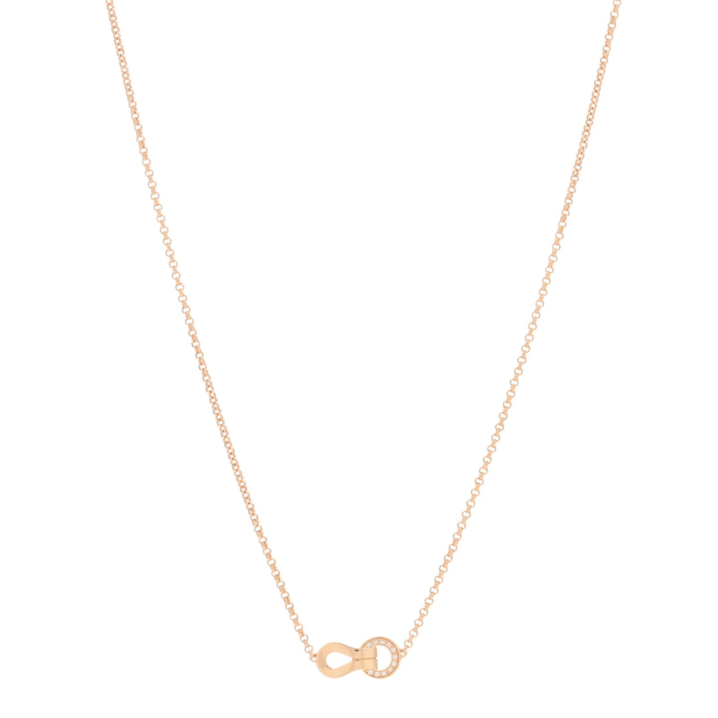 18K Pink Gold Diamond Agrafe Paved Pendant Necklace