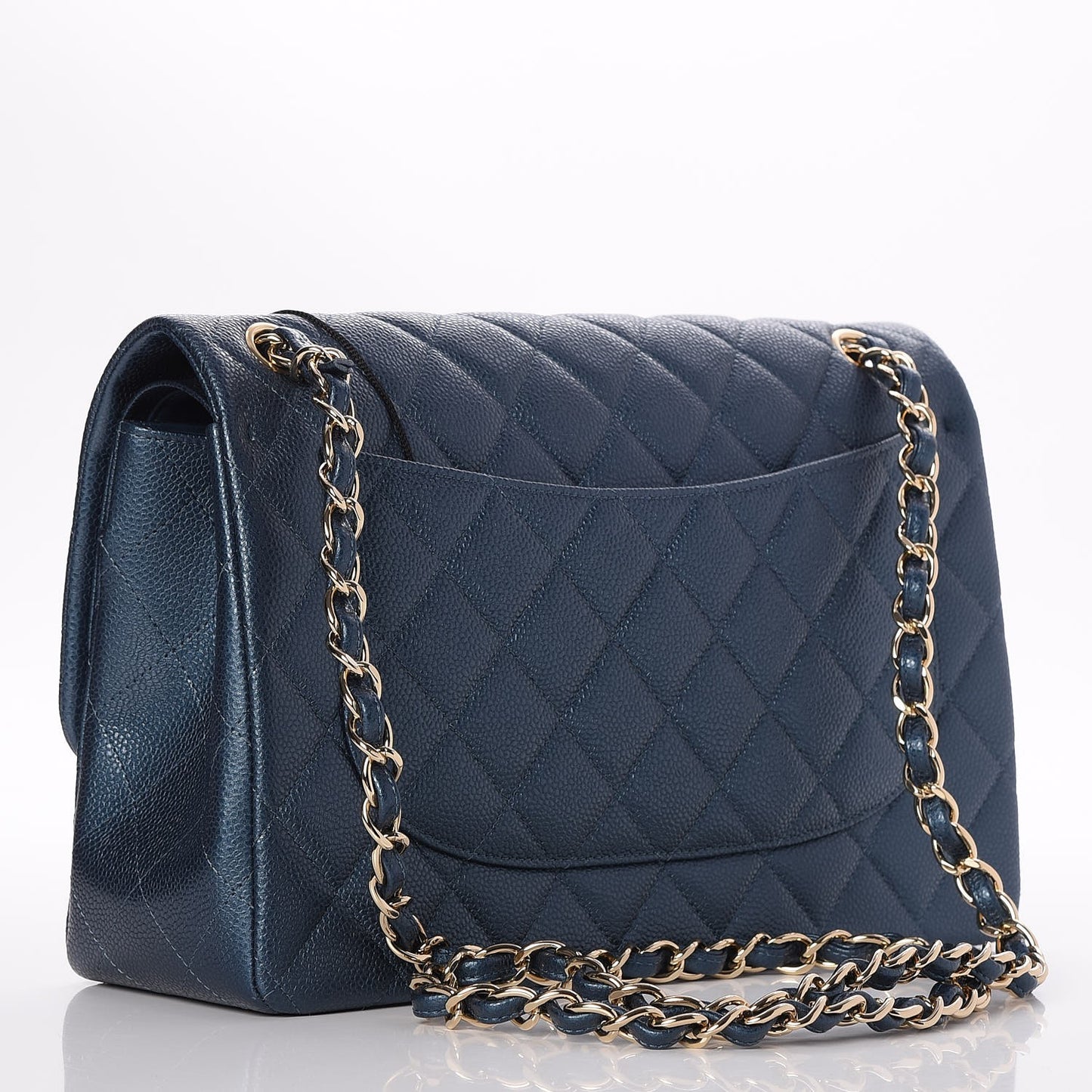 Metallic Caviar Quilted Jumbo Double Flap Dark Blue