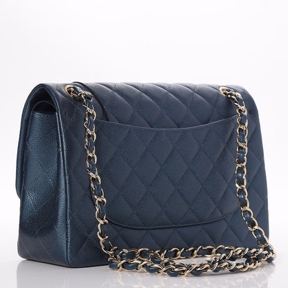 Chanel Metallic Caviar Quilted Jumbo Double Flap Dark Blue 4 of 10