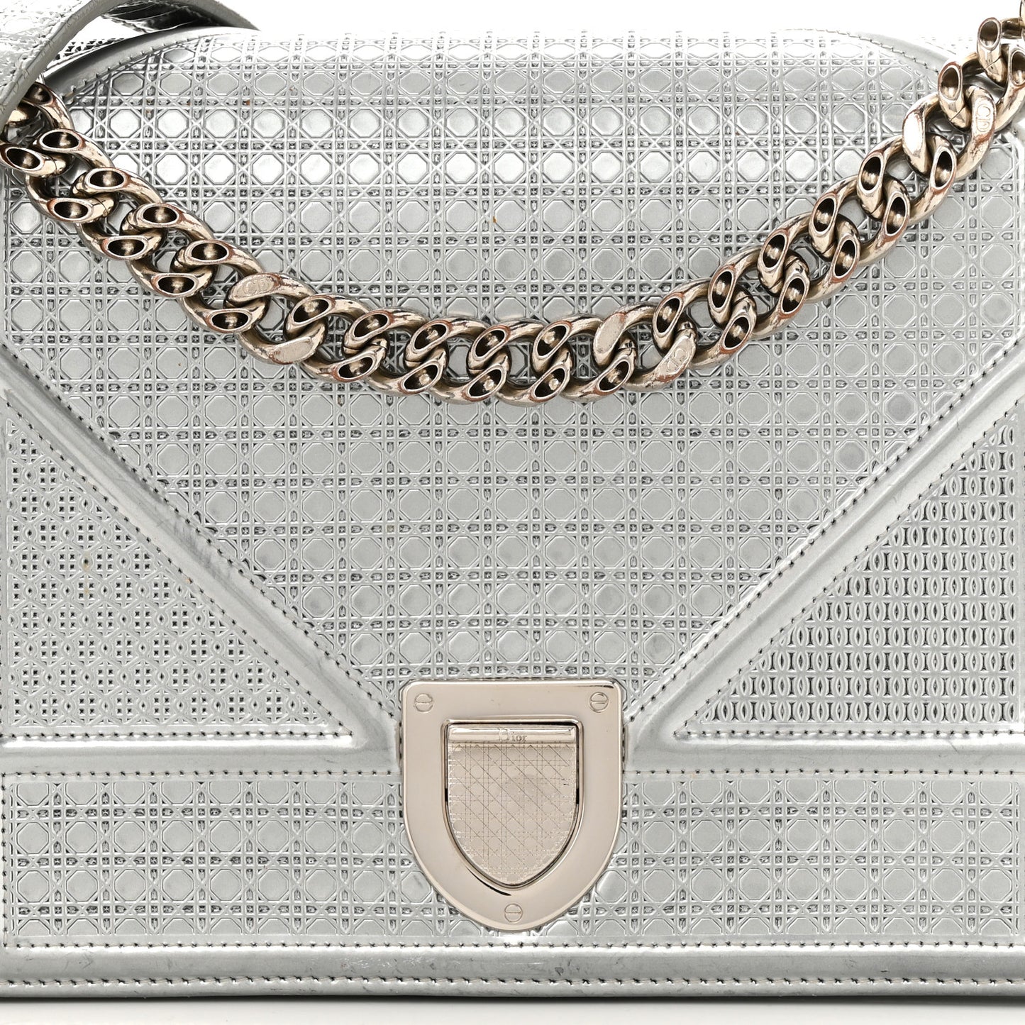 Metallic Patent Micro-Cannage Medium Diorama Flap Bag Silver