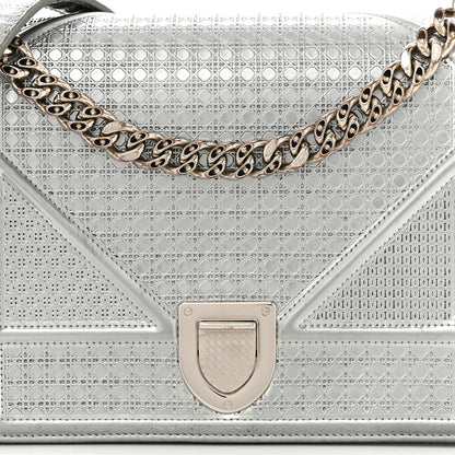 Christian Dior Metallic Patent Micro-Cannage Medium Diorama Flap Bag Silver 8 of 16