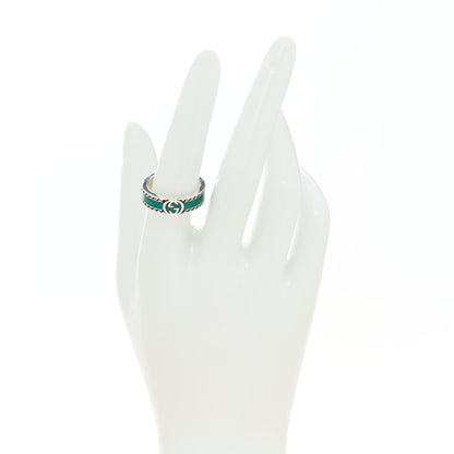 Gucci Sterling Silver Enamel Interlocking G ring 56 7.5 Turquoise 2 of 6