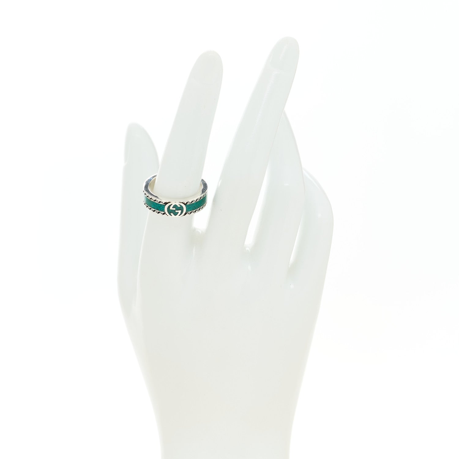 Gucci Sterling Silver Enamel Interlocking G ring 56 7.5 Turquoise 2 of 6