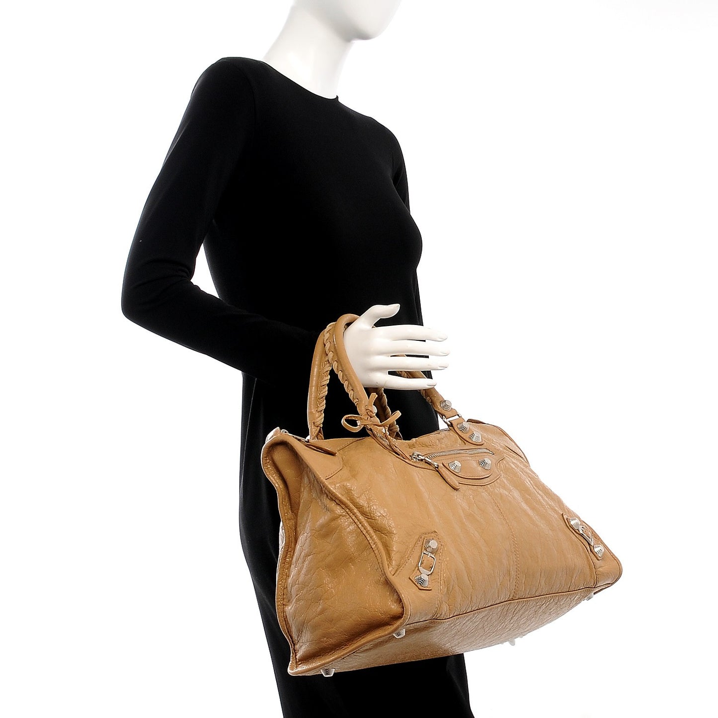 Agneau Giant 12 Silver Hardware Work Beige Nougatine