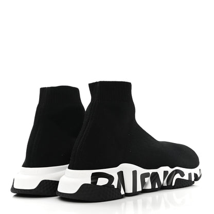 Balenciaga Neoprene Knit Womens Speed Graffiti Sneakers 43 Black White 4 of 9