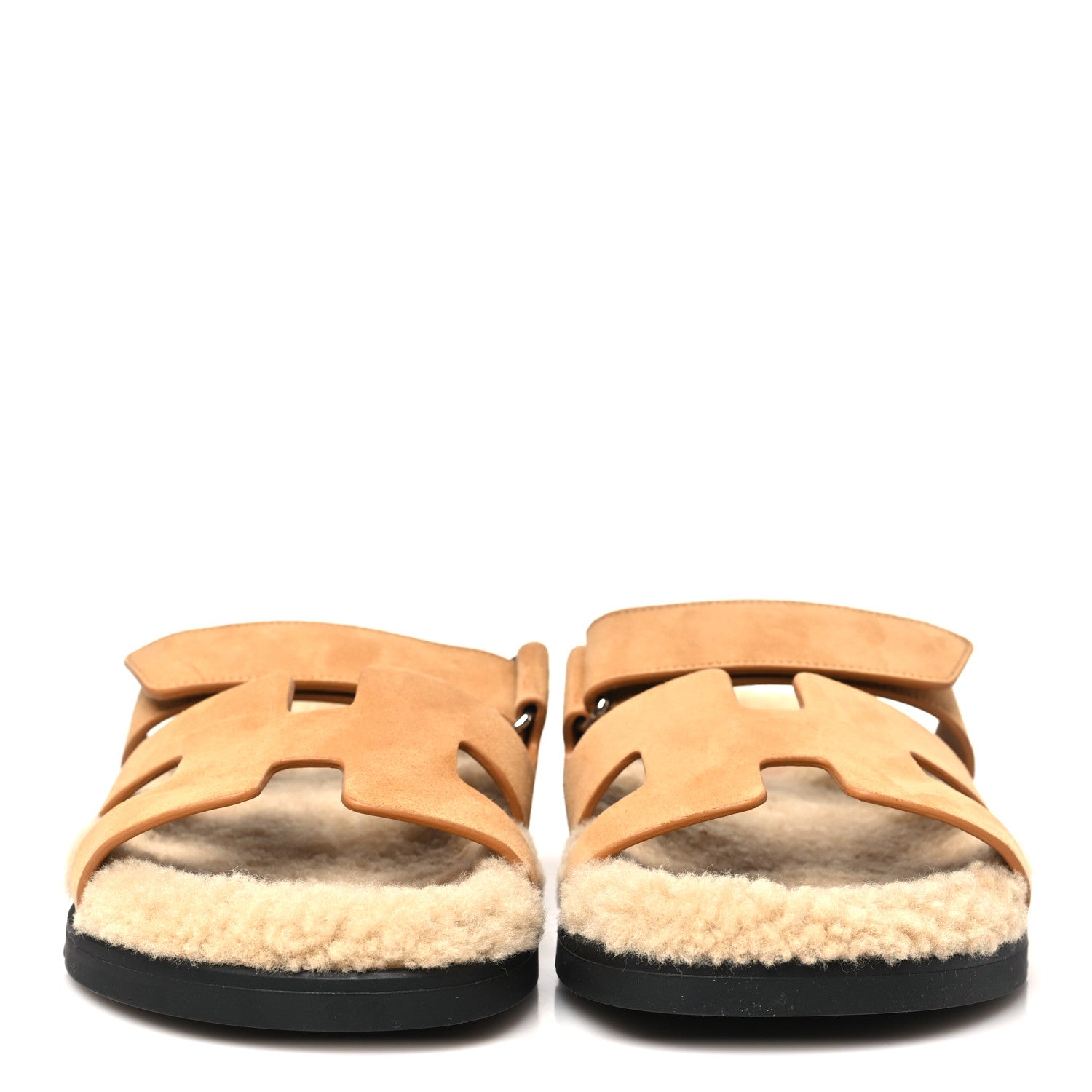 Hermes Suede Goatskin Woolskin Womens Chypre Sandals 39 Golden Beige 3 of 10