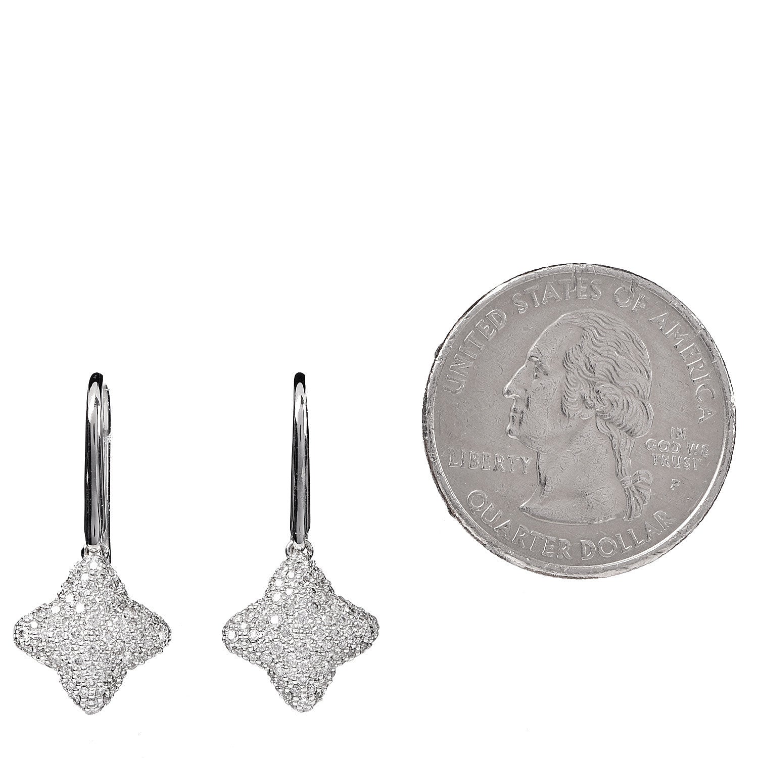 David Yurman 18K White Gold Diamond Quatrefoil Drop Earrings 2 of 4