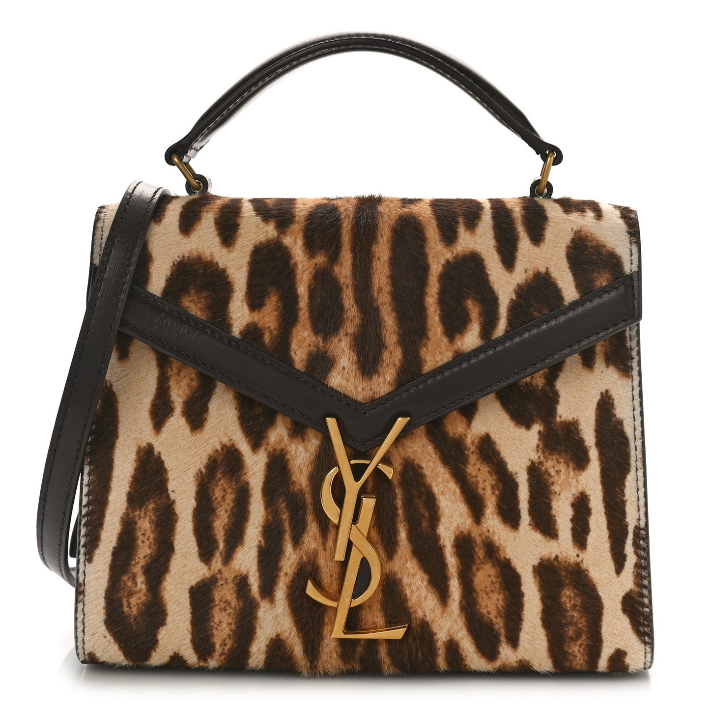 Calfskin Pony Hair Leopard Print Mini Monogram Cassandra Top Handle Brown