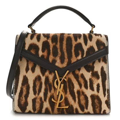 Saint Laurent Calfskin Pony Hair Leopard Print Mini Monogram Cassandra Top Handle Brown 1 of 9