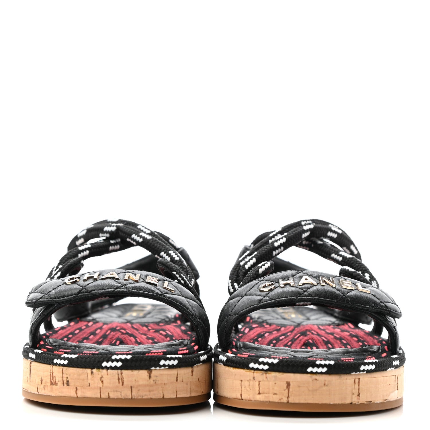 Chanel Cord Lambskin Quilted Logo Sandals 39 Black White 2 of 7