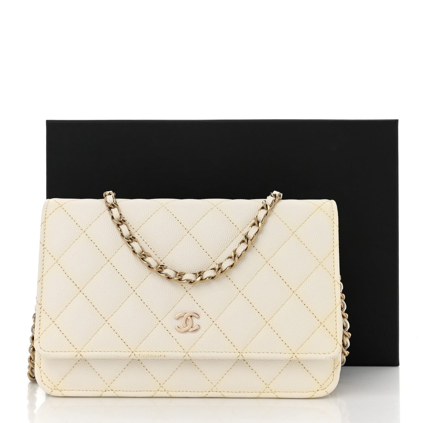 Caviar Quilted Wallet On Chain WOC White