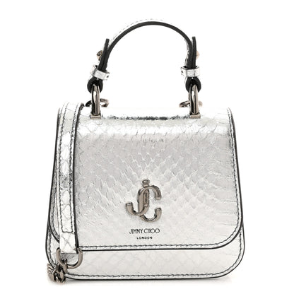 Jimmy Choo Metallic Calfskin Snakeskin Embossed Varenne Top Handle Satchel Silver 1 of 10