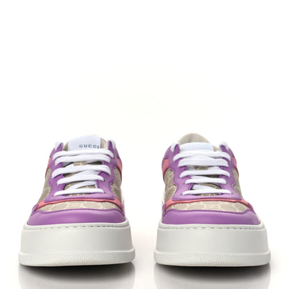 Gucci Calfskin GG Supreme Monogram Perforated Womens Platform 55mm Sneakers 39.5 Wild Cherry Beige Mystic White Bright Purple 2 of 8
