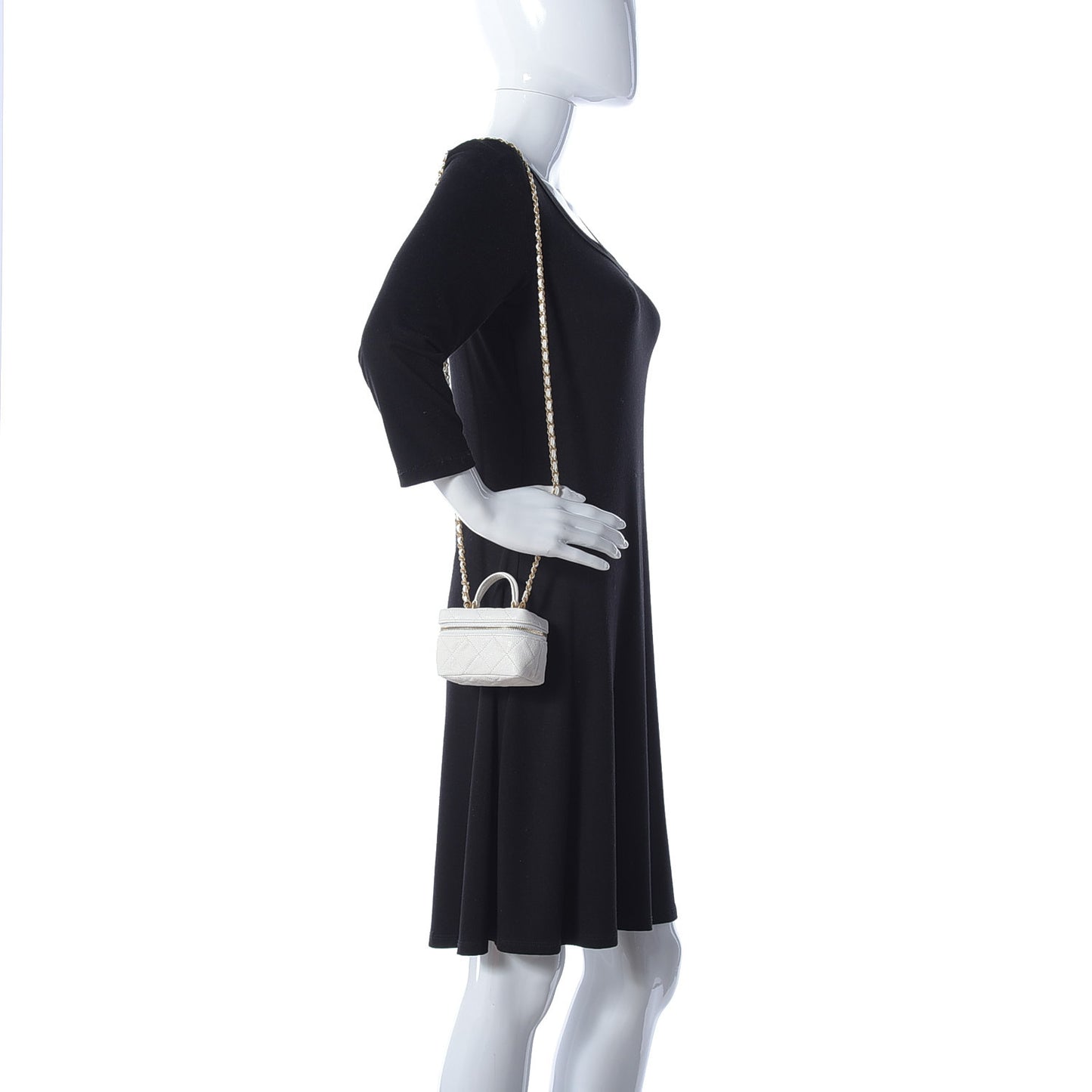 Caviar Quilted Mini Top Handle Vanity With Chain White
