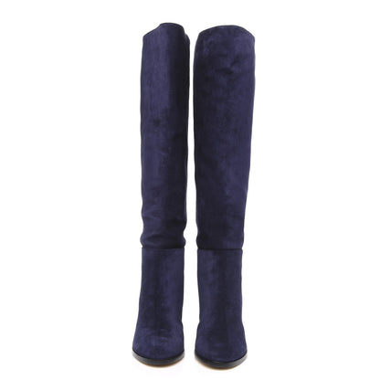 Jimmy Choo Suede Madalie 80 Knee High Boots 37.5 Navy 2 of 7