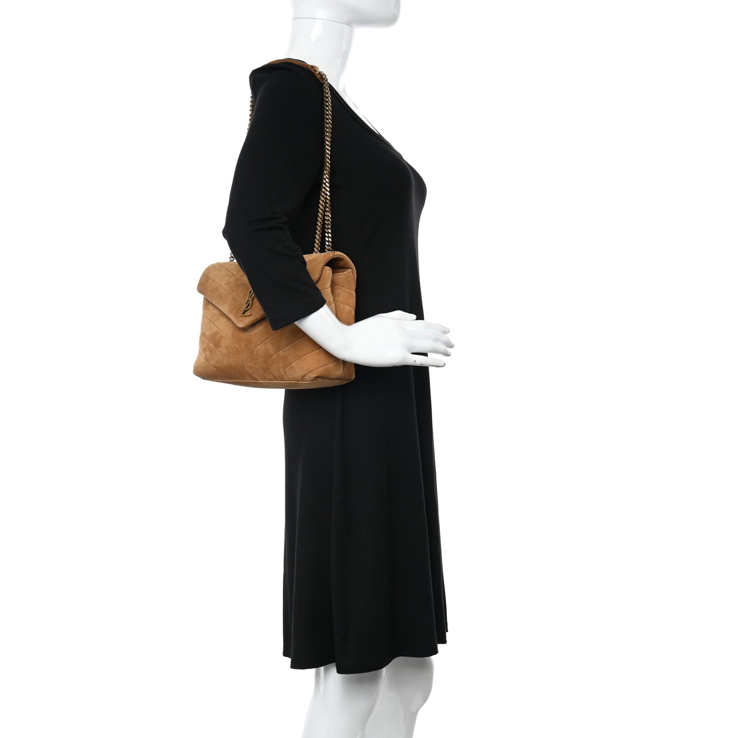 Saint Laurent Suede Calfskin Y Quilted Monogram Small Loulou Chain Satchel Cinnamon 2 of 10