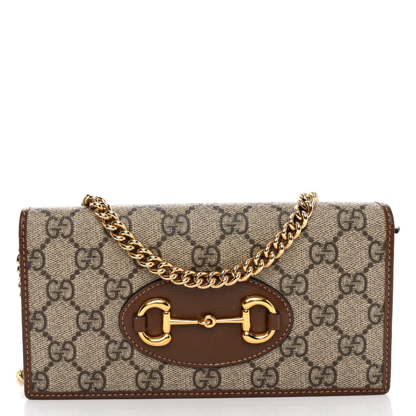 GG Supreme Monogram Azalea Calfskin Horsebit 1955 Wallet On Chain Beige Ebony Brown Sugar
