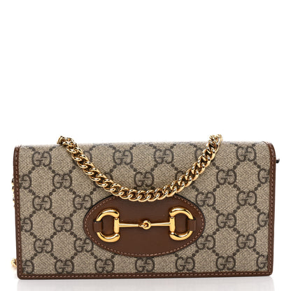 Gucci GG Supreme Monogram Azalea Calfskin Horsebit 1955 Wallet On Chain Beige Ebony Brown Sugar 1 of 9