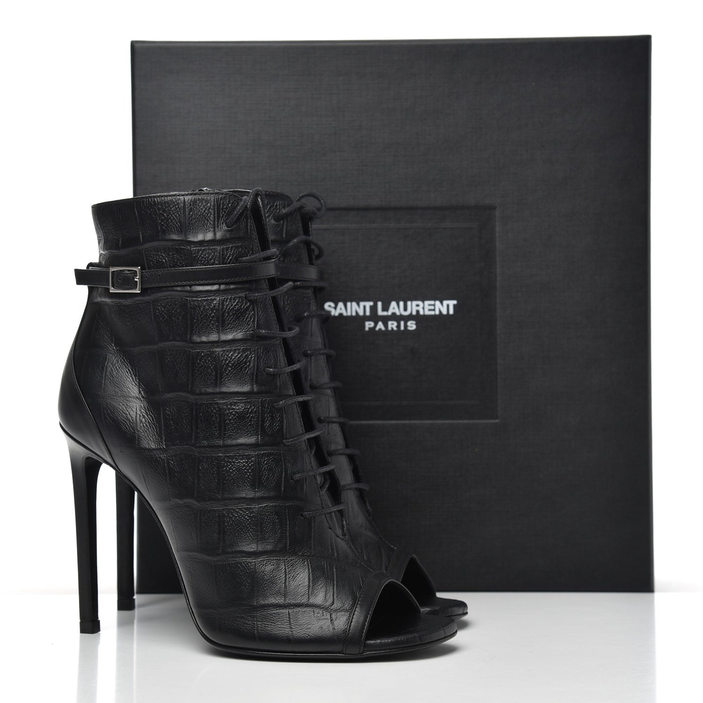 Calfskin Fake Cocco Jane 105 Peep Toe Ankle Boots 38 Black