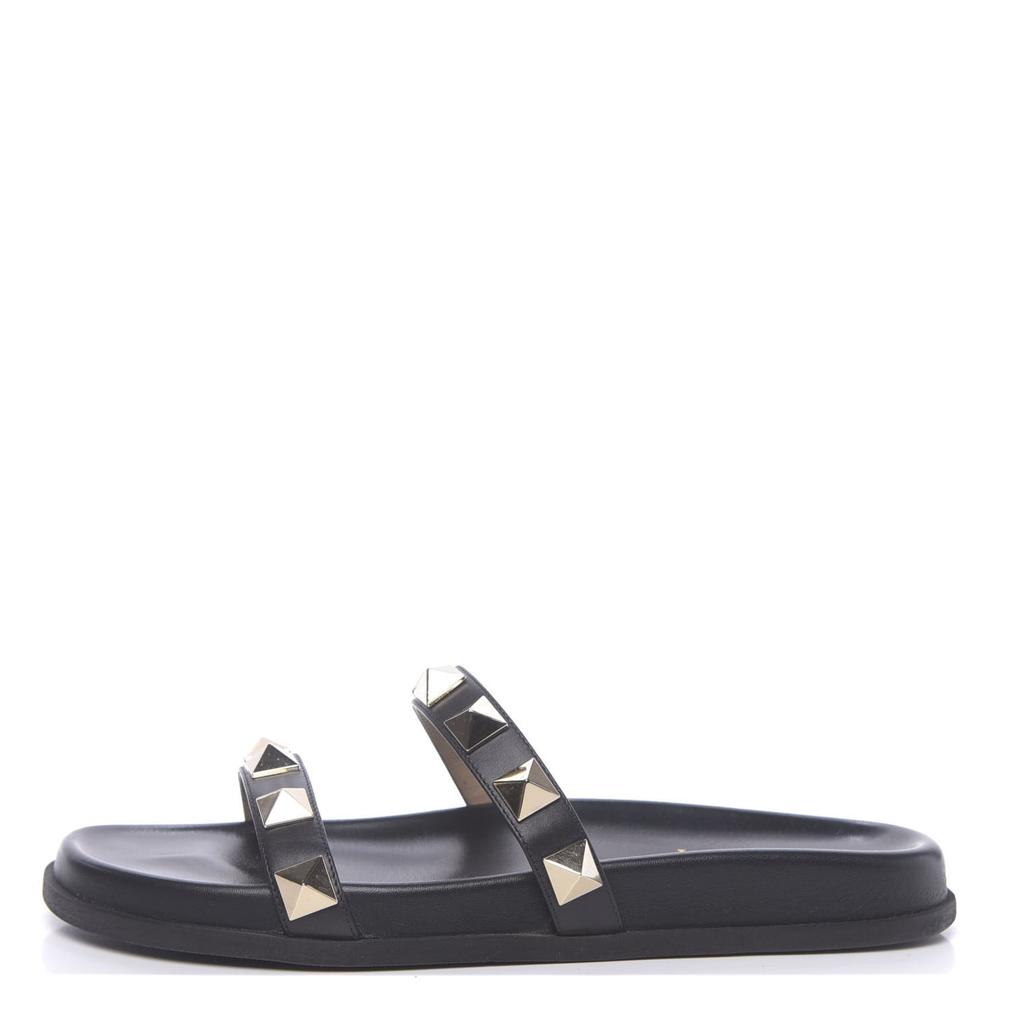 Vitello Macro Rockstud Lock Slide Sandals 35 Black