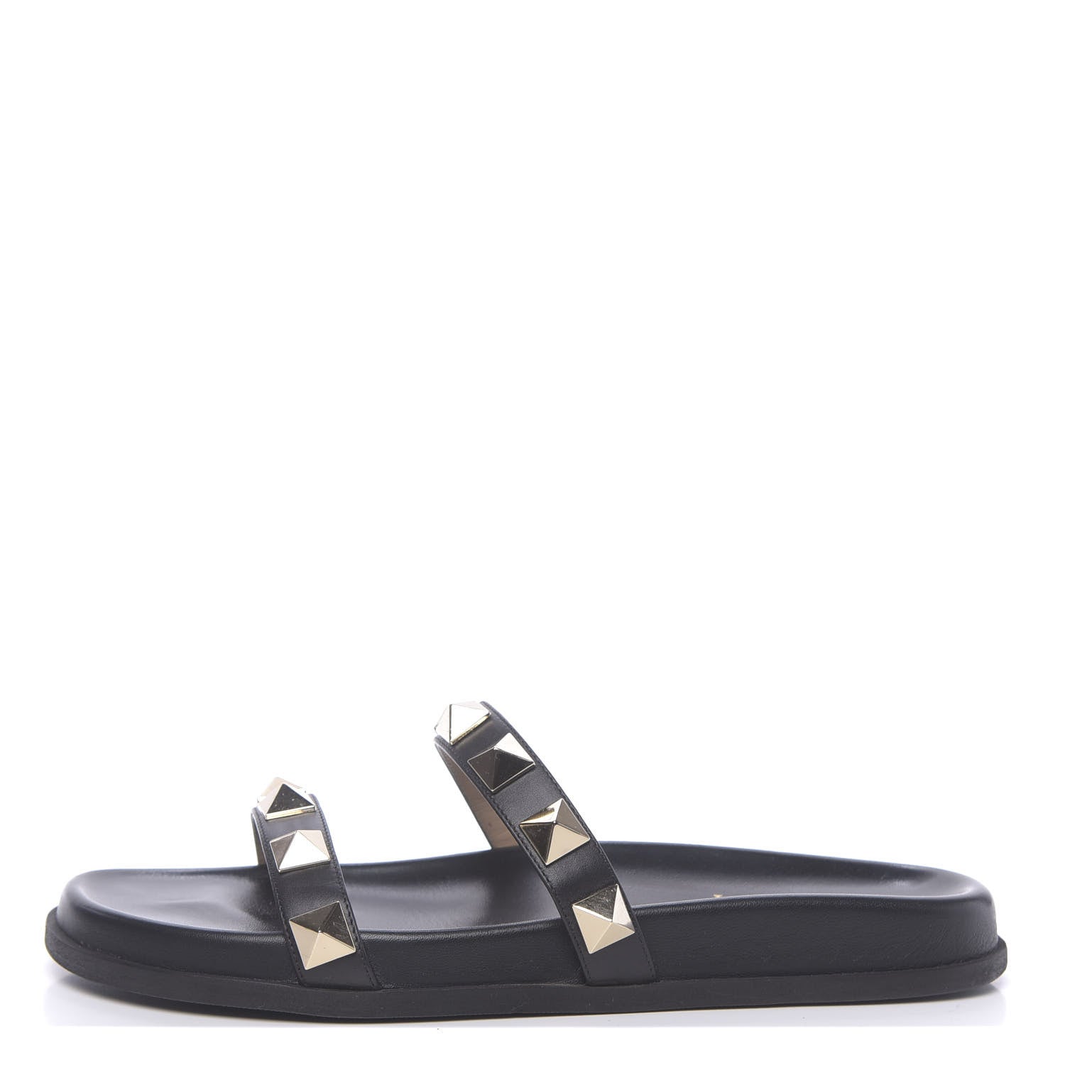 Valentino Garavani Vitello Macro Rockstud Lock Slide Sandals 35 Black 1 of 10