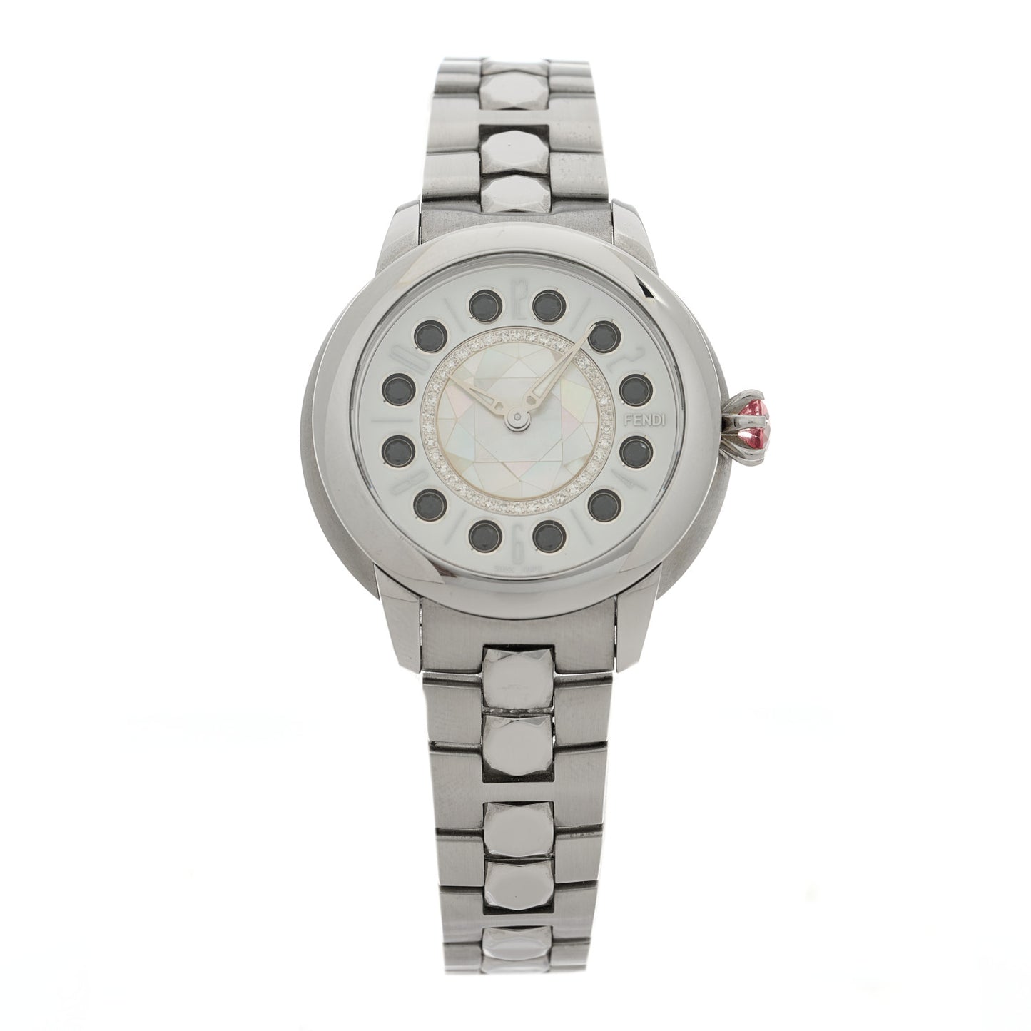 Stainless Steel Diamond Mother of Pearl Topaz Spinel 33mm Ishine Rotating Gem Quartz Watch