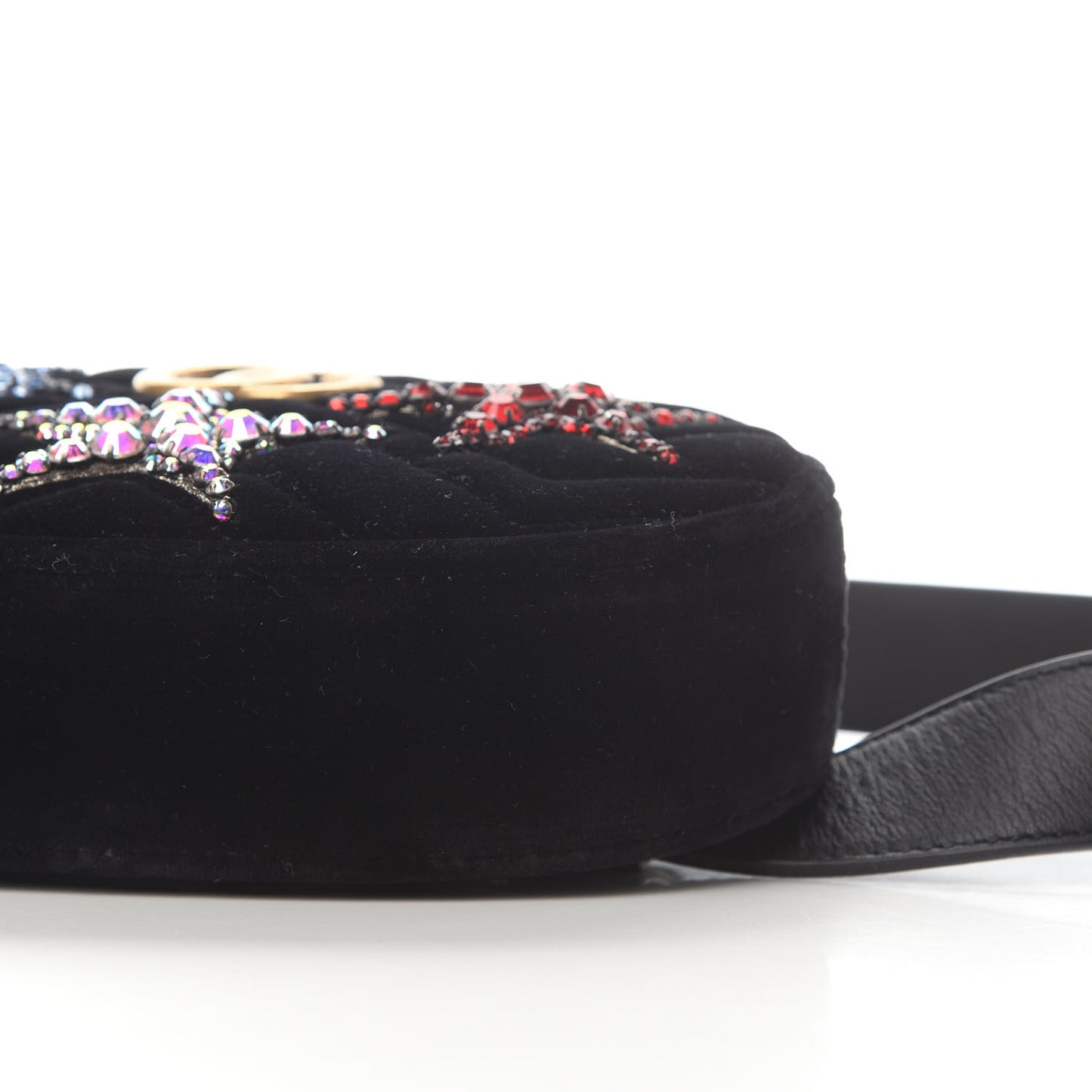 Velvet Matelasse Crystal Star GG Marmont Belt Bag 95 38 Black
