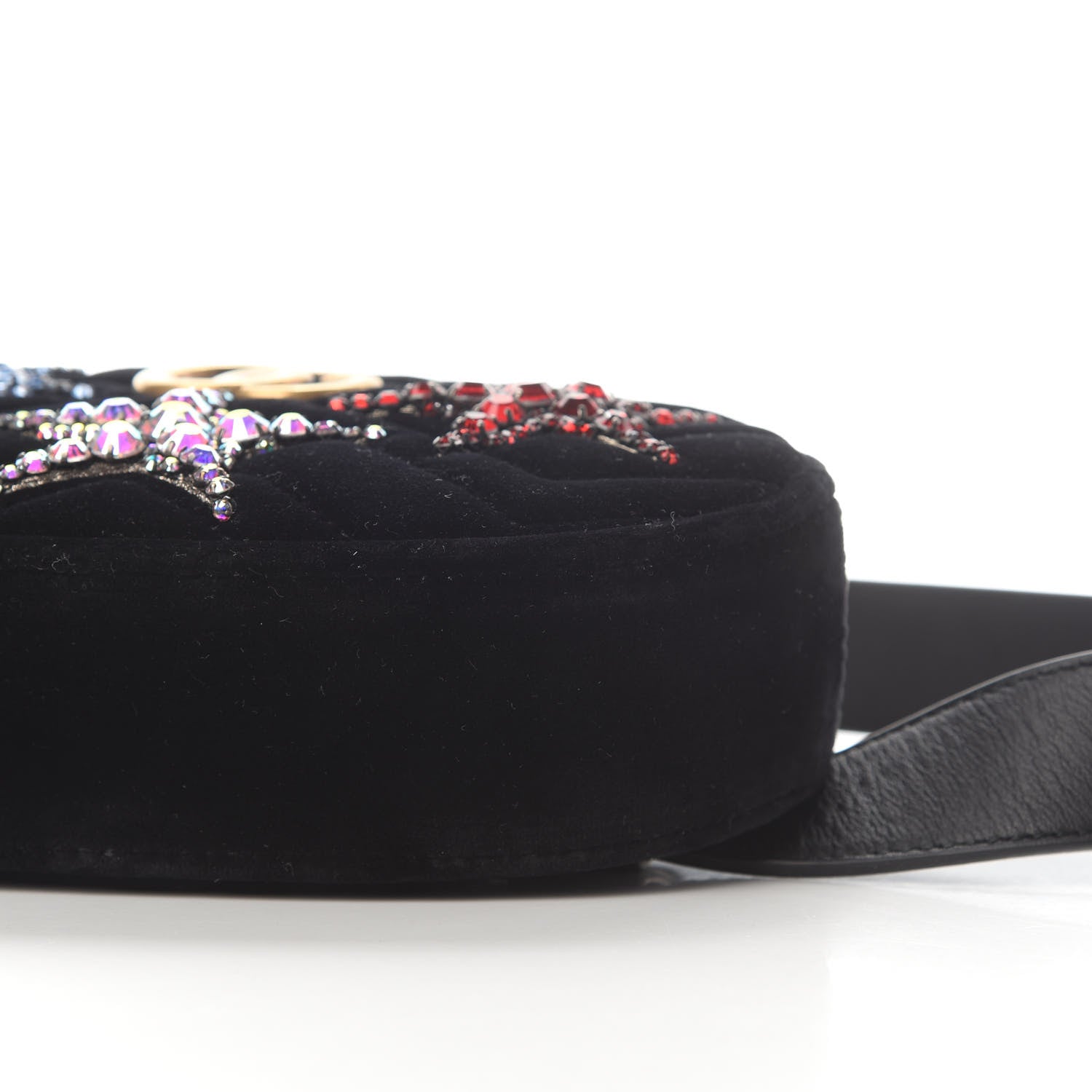 Gucci Velvet Matelasse Crystal Star GG Marmont Belt Bag 95 38 Black 9 of 11