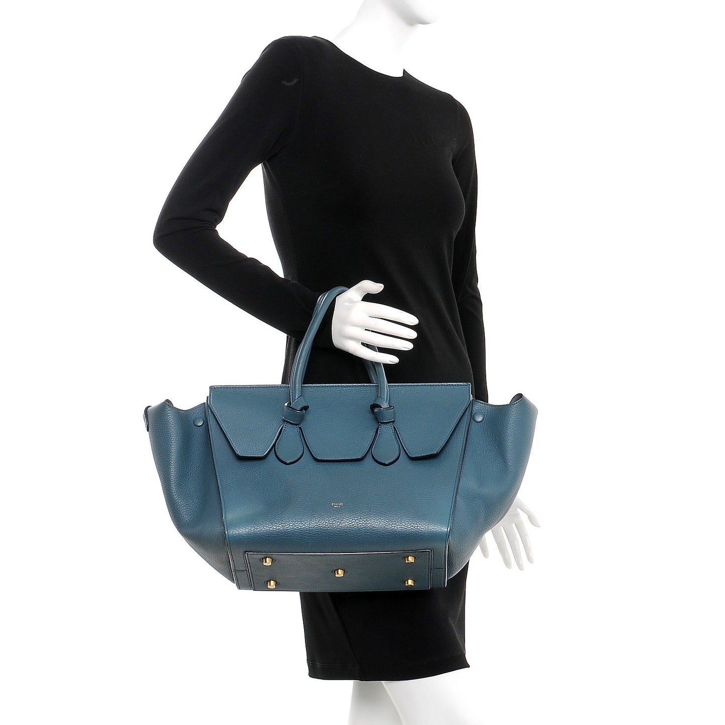 Grained Calfskin Small Tie Knot Tote Denim