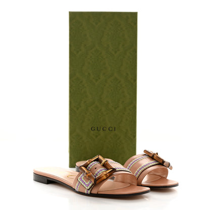 Gucci Calfskin Bamboo Buckle Sandals 37.5 Beige Multicolor 9 of 9