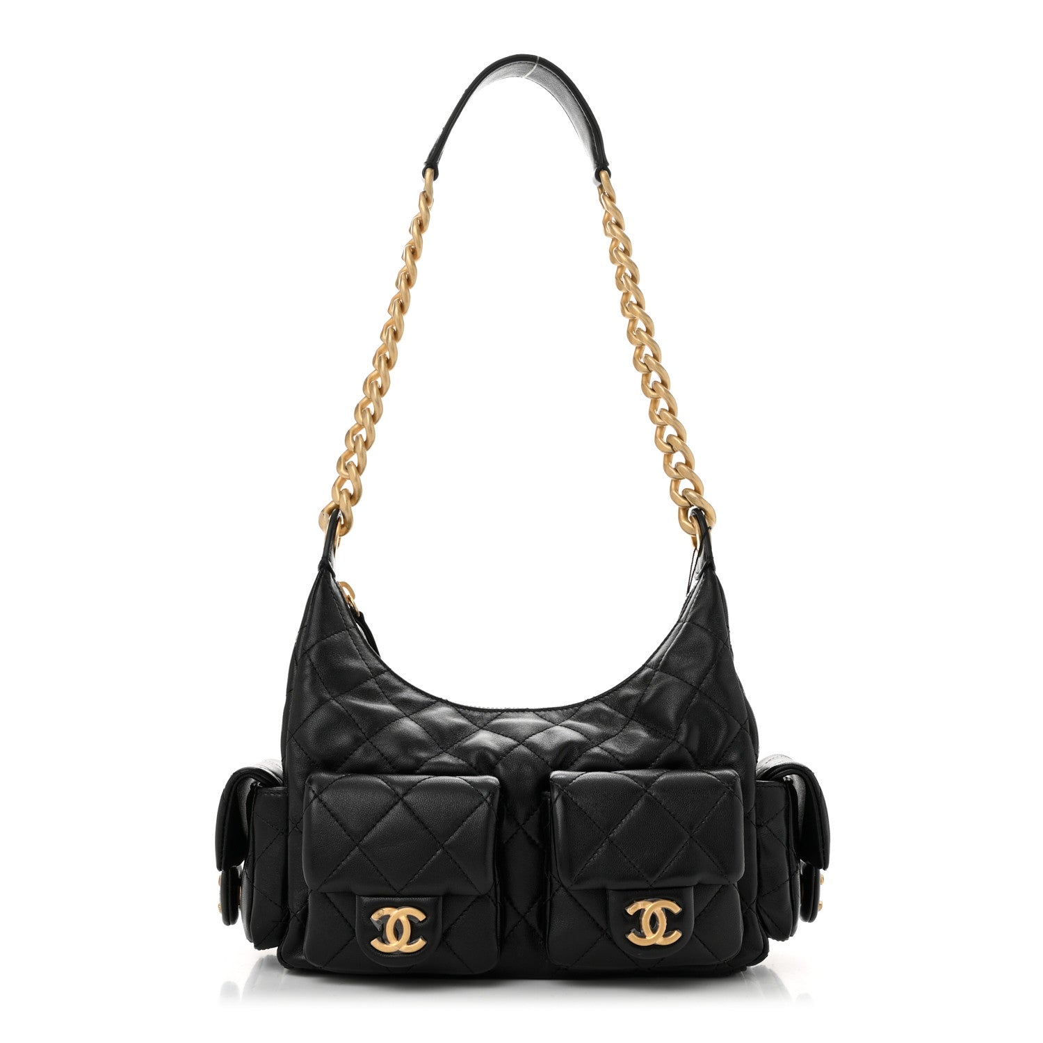 Chanel Shiny Lambskin Quilted Trendy Pockets Hobo Black 1 of 10
