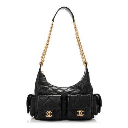 Chanel Shiny Lambskin Quilted Trendy Pockets Hobo Black 1 of 10