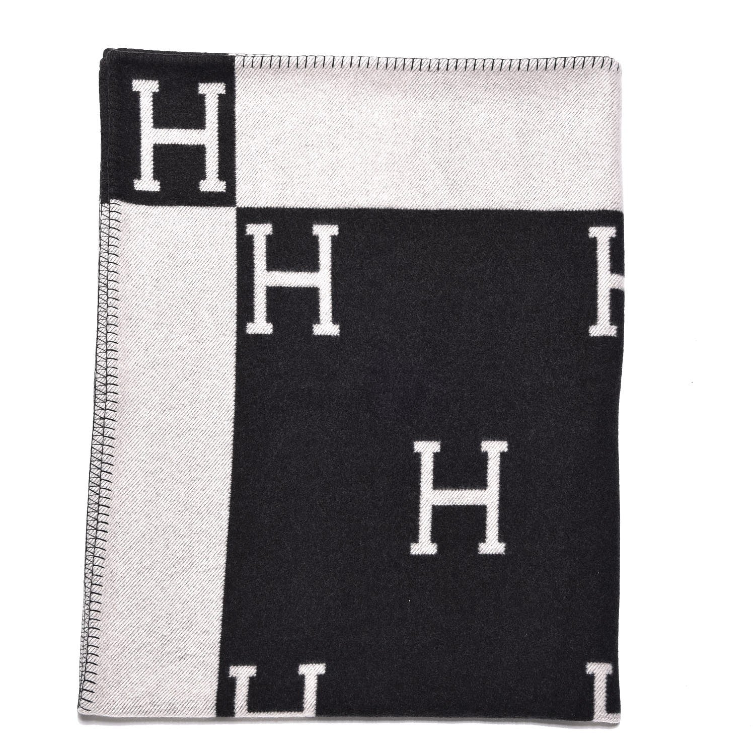 Hermes Wool Cashmere Avalon Blanket Ecru Gris Fonce 1 of 3
