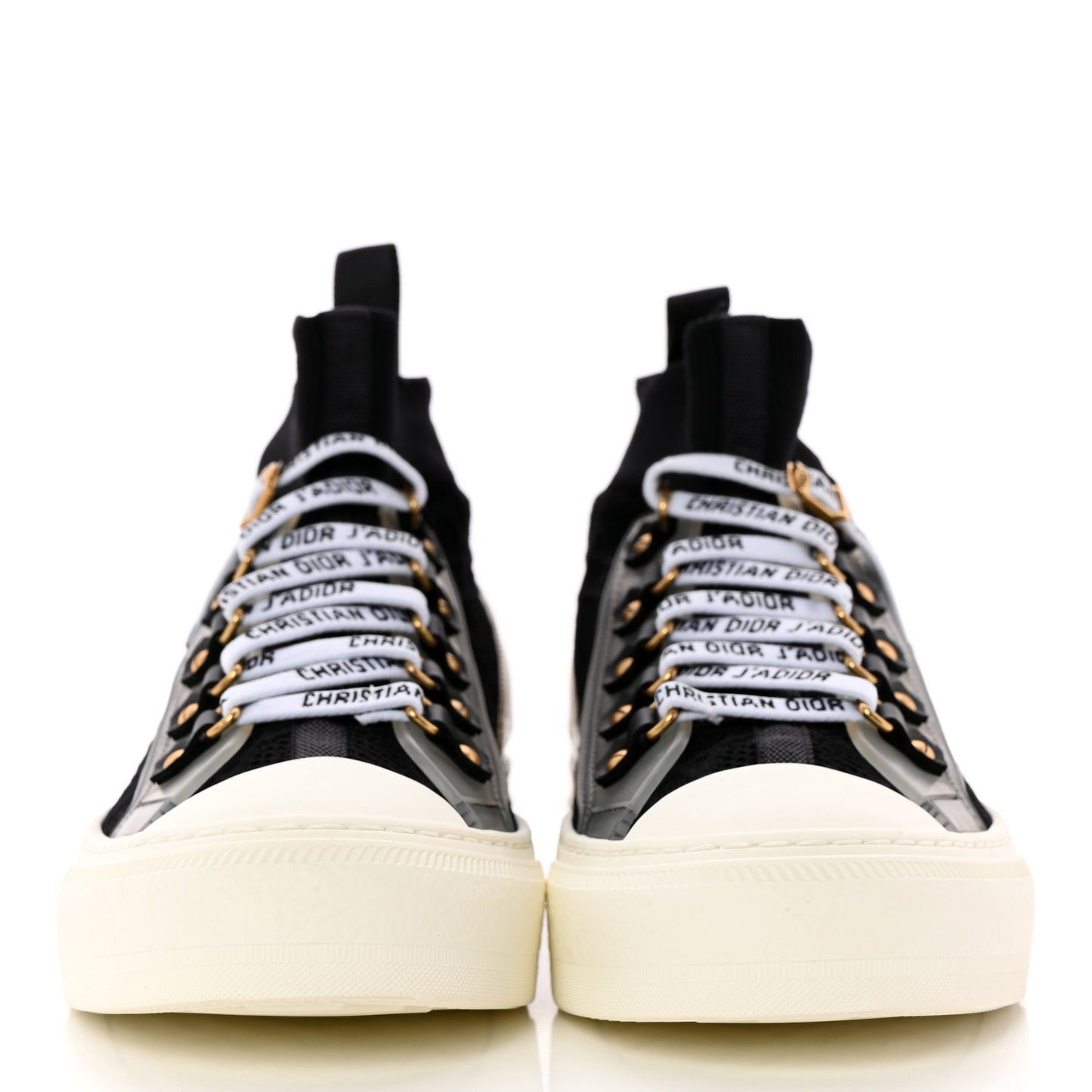 Technical Knit Calfskin Womens Walk'N'Dior High Top Sneakers 37 Black