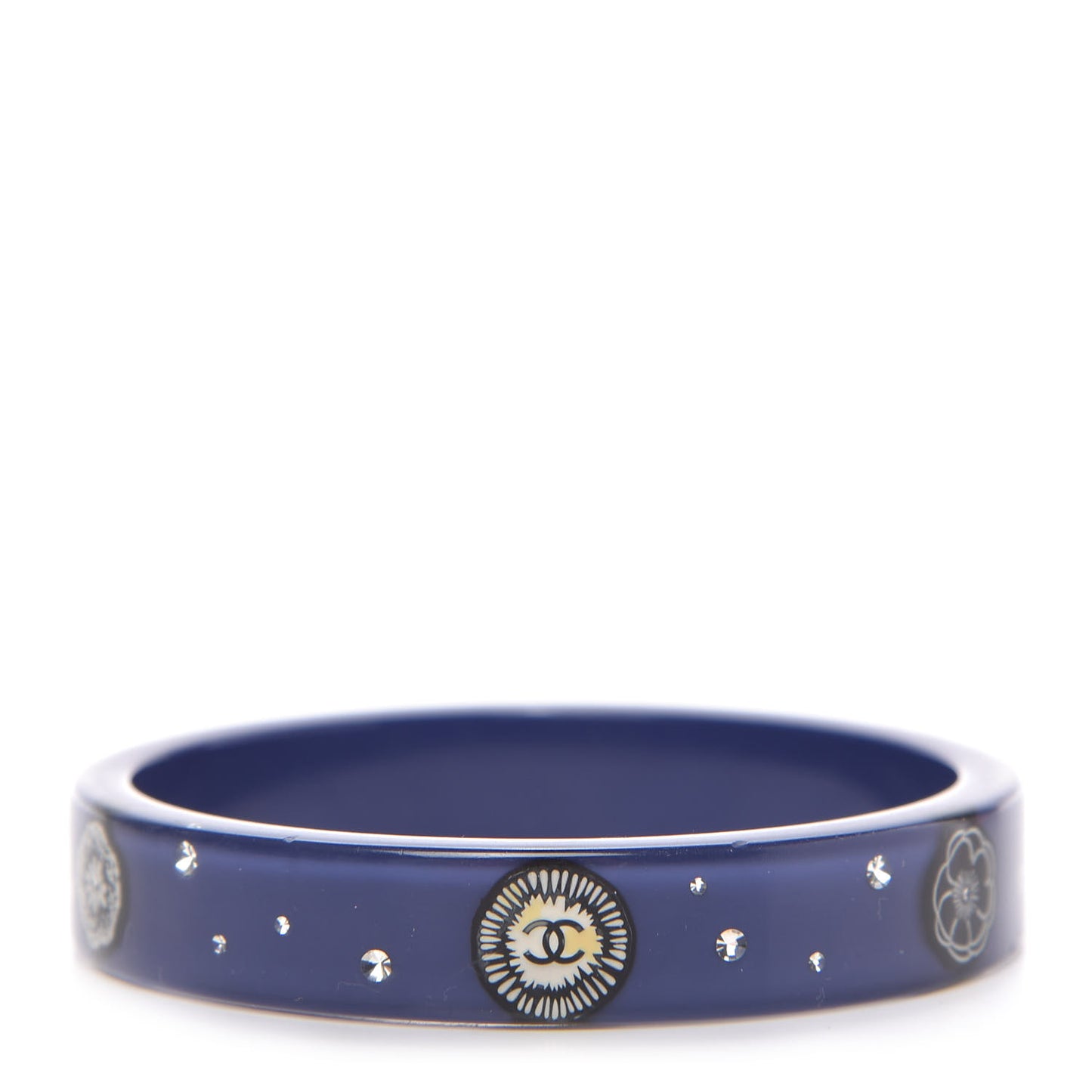 Resin Crystal CC Camellia Bangle Bracelet Blue