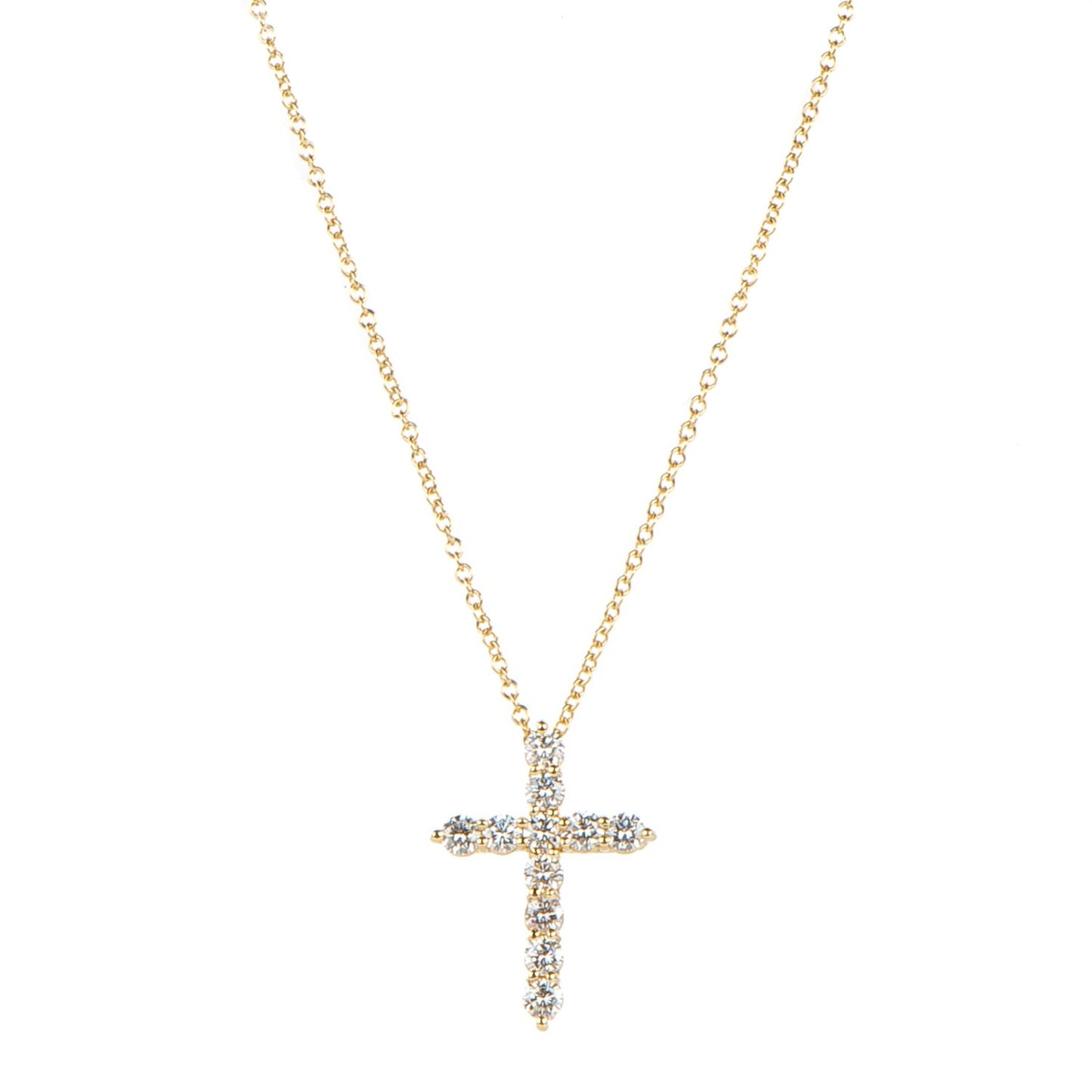 18K Yellow Gold Diamond Small Cross Pendant Necklace