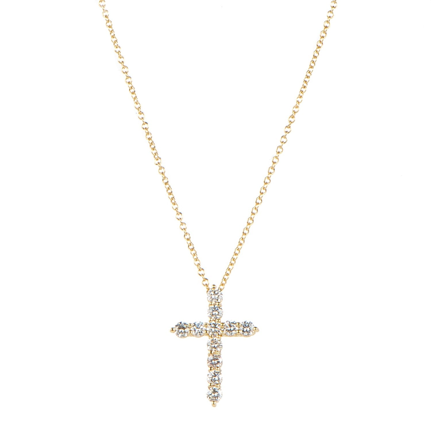 Tiffany 18K Yellow Gold Diamond Small Cross Pendant Necklace 3 of 6