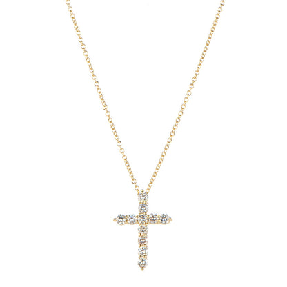 Tiffany 18K Yellow Gold Diamond Small Cross Pendant Necklace 3 of 6